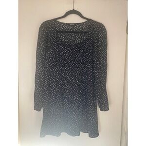 Madewell Black Floral Print Long Sleeve Mini Dress Women Size 8 Boho Cottagecore